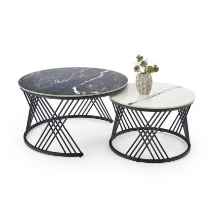 Konferenční stolek FLAMINGO, efekt černého mramoru / efekt bílého mramoru / černá