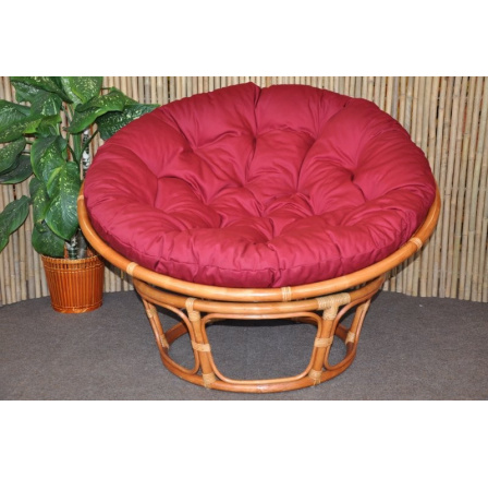 Ratanový papasan 100 cm Cognac polstr vínový