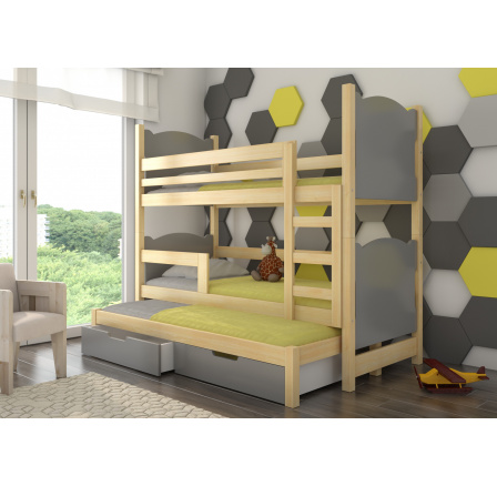 Třílůžková patrová postel s matracemi LETICIA Pine+Gray Třílůžková patrová postel s matracemi LETICIA Pine+Gray