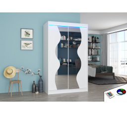 Posuvná skříň se zrcadlem a LED osvětlením OSWALD 120 Bílá+Bílá