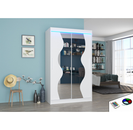 Posuvná skříň se zrcadlem a LED osvětlením OSWALD 120 Bílá+Bílá