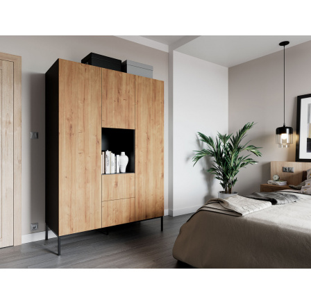 Skříň LANZZI 135, Artisan Černý Mat/Dub Artisan