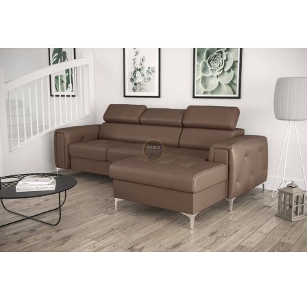 Rohová sedací souprava ORION MINI s funkcí spaní 255x165 cm přírodní kůže - Hnědá kůže, pravá