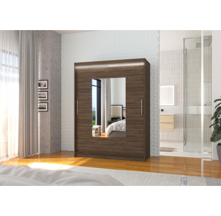 Posuvná skříň se zrcadlem a LED osvětlením DORRIGO 150 Choco+Choco Posuvná skříň se zrcadlem a LED osvětlením DORRIGO 150 Choco+Choco