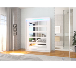Posuvná skříň se zrcadlem a LED osvětlením MURANI 150 Bílá+Bílá