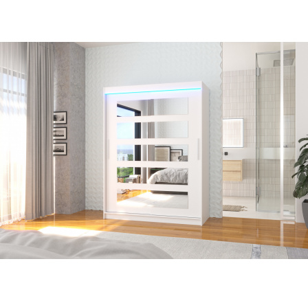 Posuvná skříň se zrcadlem a LED osvětlením MURANI 150 Bílá+Bílá