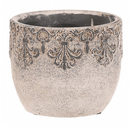 Obal na květiny - beton, ozdobné ornamenty, šedý