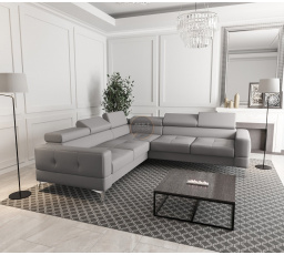 Rohová kožená sedací souprava TOSCANIA MAX 250×250 - šedá kůže , pravá