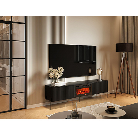 TV komoda VERA 190 EF s malým krbem, černá TV komoda VERA 190 EF s malým krbem, černá