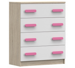 Komoda 4S SMYK III - 02, Dub Sonoma/Bílá/Růžová