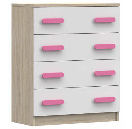 Komoda 4S SMYK III - 02, Dub Sonoma/Bílá/Růžová