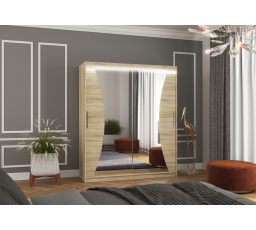 Posuvná skříň se zrcadlem a LED osvětlením CHARLOTTE 180 Sonoma+Sonoma