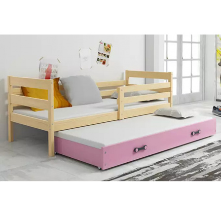 Dětská postel ERYK s přistýlkou 80x190 cm, bez matrace, Přírodní/Růžová