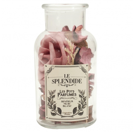 Skleněná nádoba 16 cm s růžovým potpourri