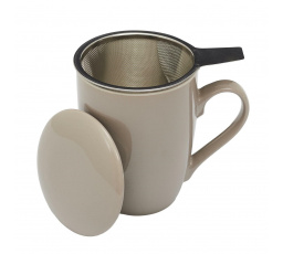 Béžový hrnek Mira s infuzérem a víčkem