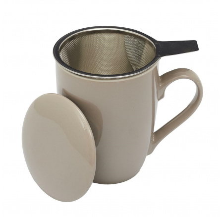 Béžový hrnek Mira s infuzérem a víčkem