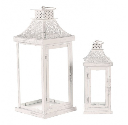 Lucerna kovová - čtyřboká, bílá, cena za sadu 2 ks