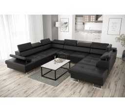 Rohová sedací souprava GALAXY MAX I s funkcí spaní 280X350X225 přírodní kůže - černá kůže, Levá strana