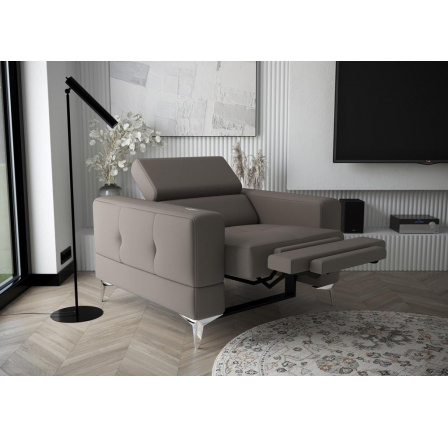 Křeslo TOSCANIA , relax přírodní kůže - Šedá kůže