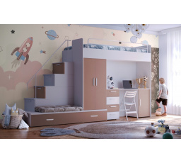 Vyvýšená postel PARADISE 5, Bílá Růžová mat