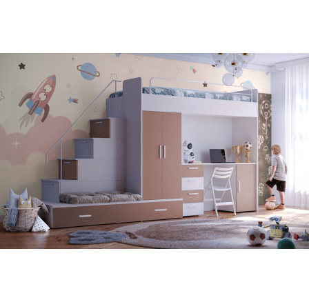 Vyvýšená postel PARADISE 5, Bílá Růžová mat