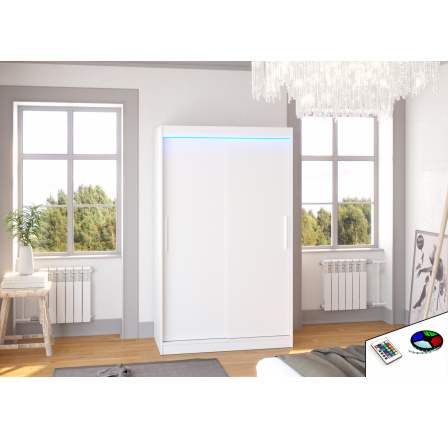 Posuvná skříň s LED osvětlením COLLIN 120 Bílá+Bílá