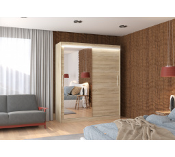 Posuvná skříň se zrcadlem a LED osvětlením TOM 180 Sonoma+Sonoma