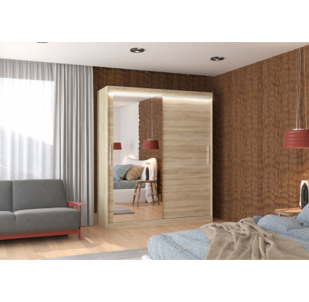Posuvná skříň se zrcadlem a LED osvětlením TOM 180 Sonoma+Sonoma