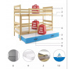 Dětská patrová postel ERYK 3 s přistýlkou 90x200 cm, bez matrace, Přírodní/Modrá