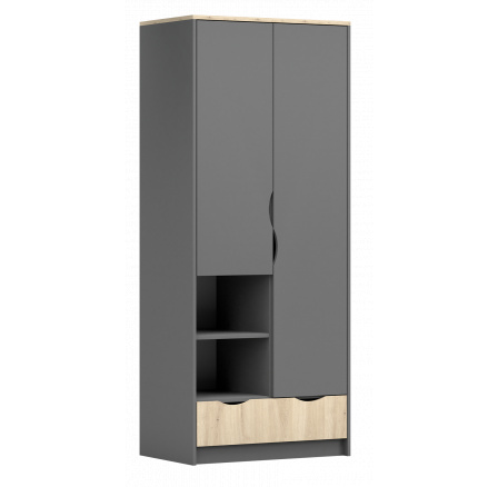 Šatní skříň 2D - JOY II 06, Šedá/Dub Artisan