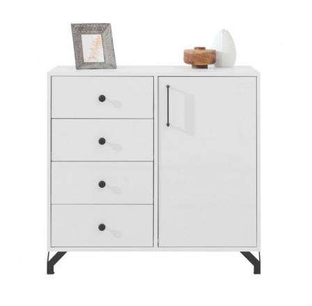 Komoda BERGEN - BE7, Bílý Lux + Bílá vysoký lesk Komoda BERGEN - BE7, Bílý Lux + Bílá vysoký lesk