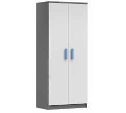 Šatní skříň 2D SMYK II - 06, Šedá/Bílá/Modrá