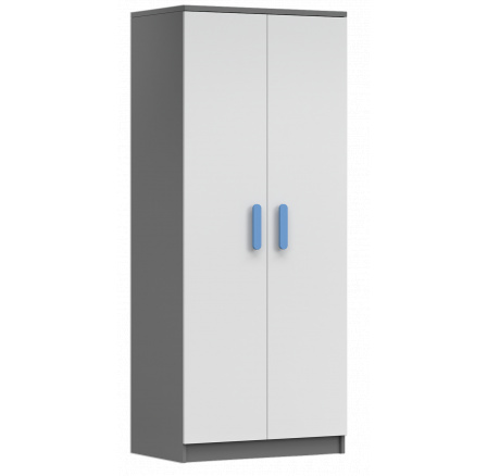 Šatní skříň 2D SMYK II - 06, Šedá/Bílá/Modrá