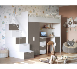 Patrová postel PARADISE 4S, Bílá Šedá lesk