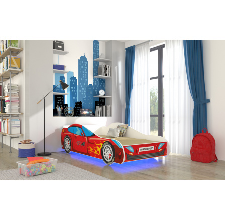 Postel s matrací a LED osvětlením AUTO 4x4 160x80 Červená