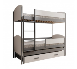 Dětská postel pro 3 osoby Leia 200x90 Bílá+Šedá