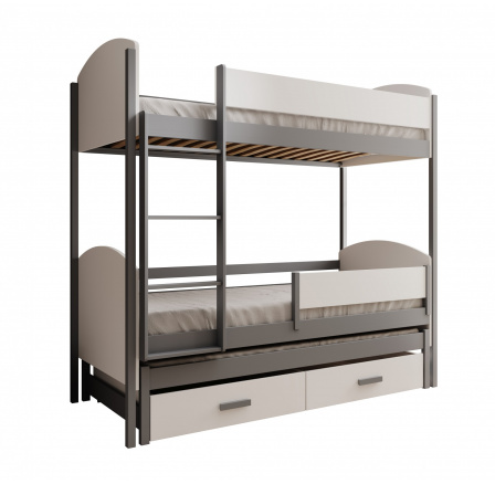 Dětská postel pro 3 osoby Leia 200x90 Bílá+Šedá