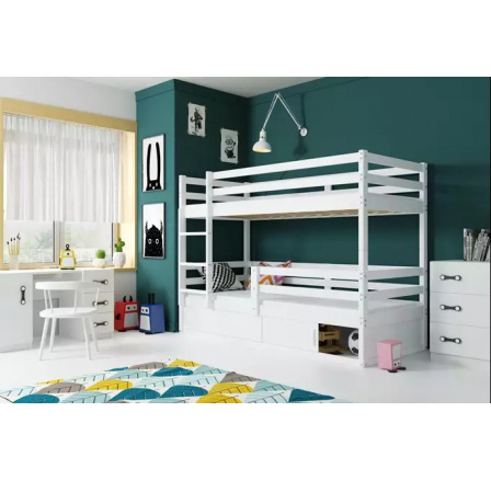 Łóżko młodzieżowe, piętrowe Bingo, z białą ramą, z materacami 80 x 190