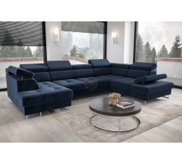 Rohová sedací souprava GALAXY MAX II s funkcí spaní 210x350x165 - modrá, pravá
