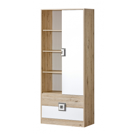 Regál NICO 04, Světlý Dub/Bílá/Šedá Regál NICO 04, Světlý Dub/Bílá/Šedá