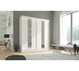 Šatní skříň s posuvnými dveřmi a zrcadlem BALTON 200 Bílá+Bílá
