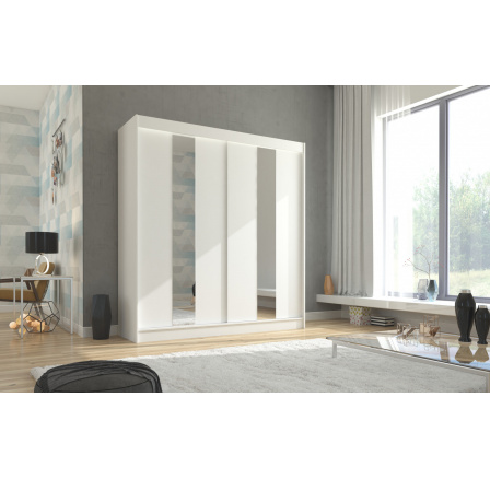 Šatní skříň s posuvnými dveřmi a zrcadlem BALTON 200 Bílá+Bílá