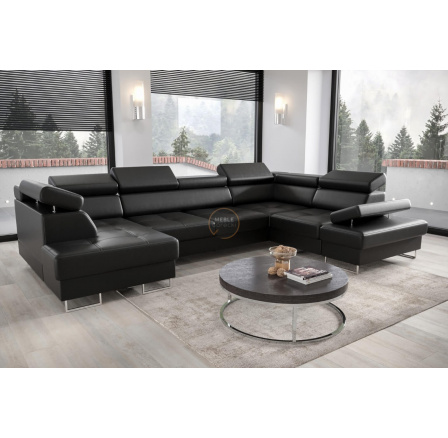 Rohová sedací souprava GALAXY MAX II s funkcí spaní 210x350x165 - černá eko kůže, pravá