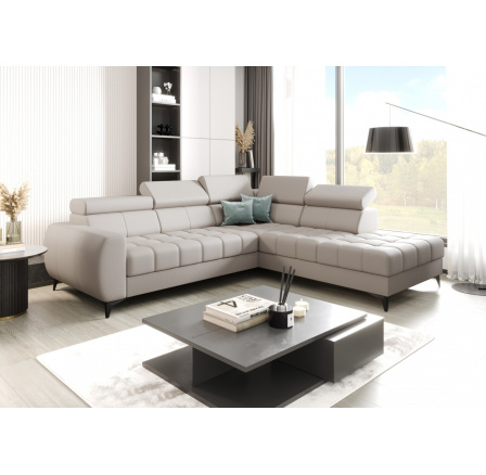 Rohová sedací souprava PORTO přírodní kůže 225x255 cm - šedá kůže , pravá