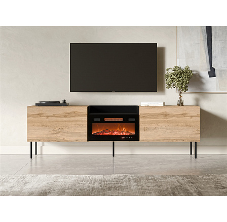 TV komoda KANTON s elektrickým krbem, dub Wotan / černá