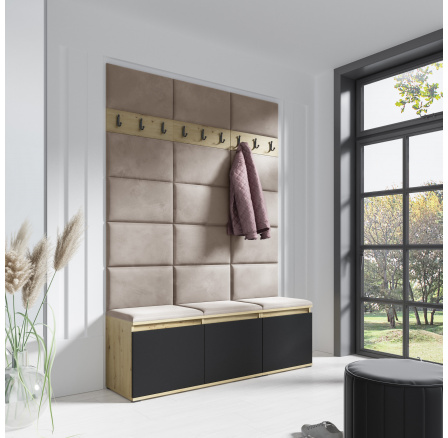 Předsíňová stěna EMI 6, Trinity 03/Artisan + Černá Předsíňová stěna EMI 6, Trinity 03/Artisan + Černá