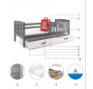 Dětská postel KUBUS 90x200 cm se šuplíkem, s matrací, Grafit/Bílá
