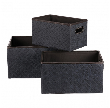 Koš regálový - látkový s uchy, modrý, cena za sadu 3 ks