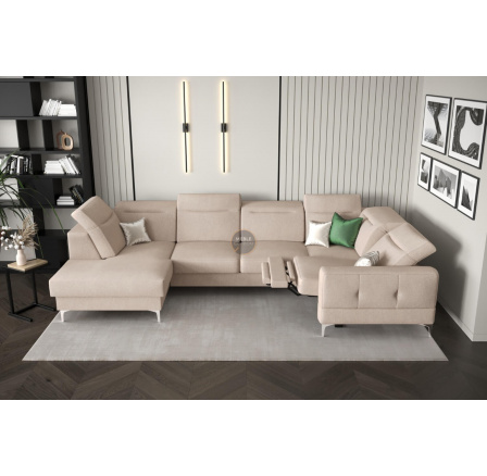 Rohová sedací souprava MALIBU MAX II s funkcí spaní a relaxací 180x350x182 cm - béžová, Pravá strana