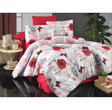 Povlečení bavlna 140x200, 70x90cm Red roses nitěný knoflík